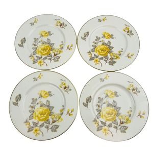 Castleton Mayfair 4 Bread & Butter Plates Yellow Roses Gold Trim Philip Costigan